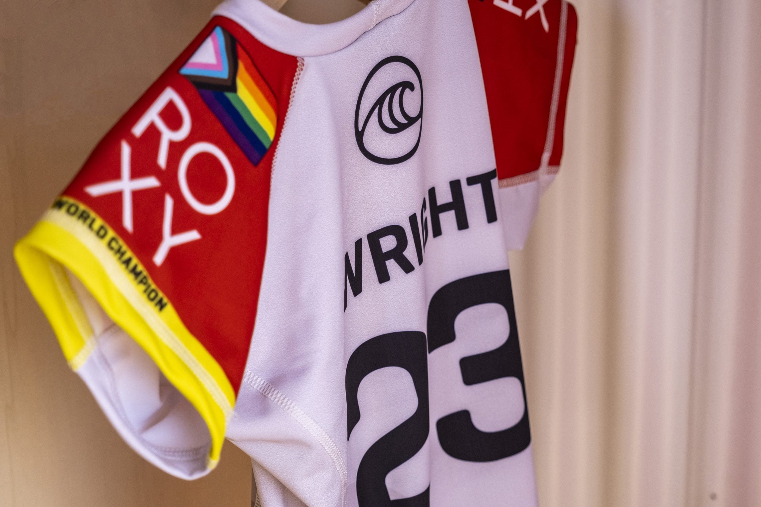 KAPALUA, HI - DECEMBER 4: Two-time WSL Champion Tyler Wright of Australia is presented with a custom jersey for competition at the Maui Pro presented by ROXY on December 4, 2020 in Kapalua, Hawaii. (Photo by Keoki Saguibo/World Surf League via Getty Images)