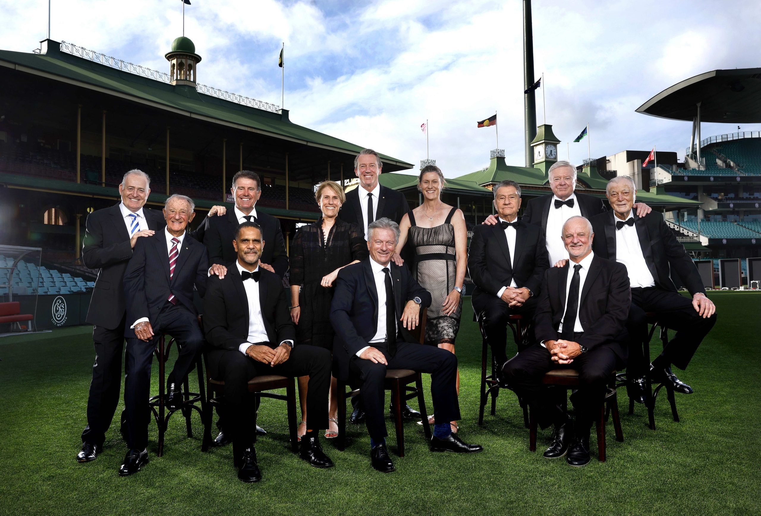 New inductees David Campese, Ken Arthurson, Mark Taylor, Michael O’Loughlin, Belinda Clark, Glenn McGrath, Steve Waugh, Cheryl Salisbury, Nick Politis, Richard Colless, Graham Arnold and Basil Sellers at the SCG Life Member gala dinner on December 6, 2023. Photo by Phil Hillyard

(Image Supplied for Editorial One Time Use only - **NO ON SALES** - ©Phil Hillyard )
